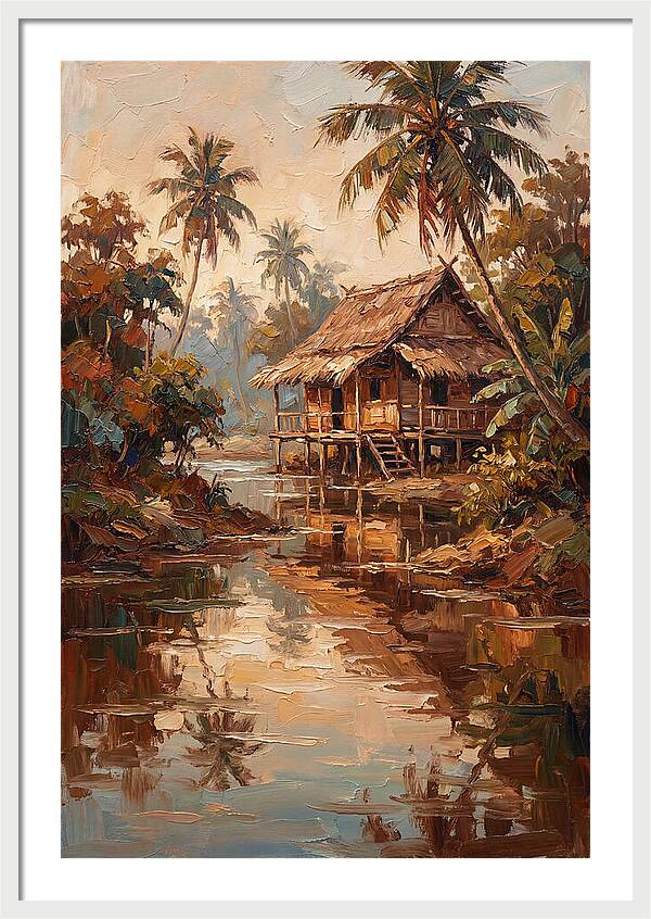 Traditional Stilt House Over Calm Tropic Waters