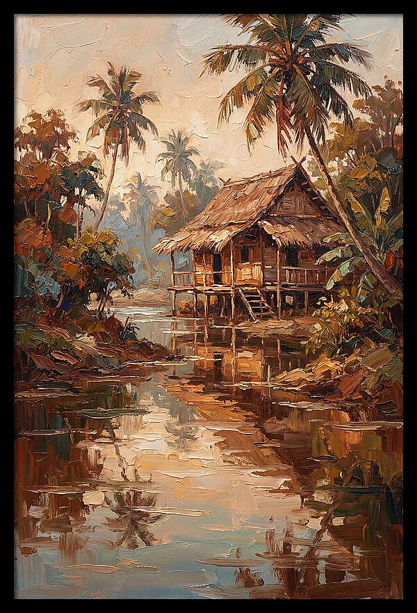 Traditional Stilt House Over Calm Tropic Waters