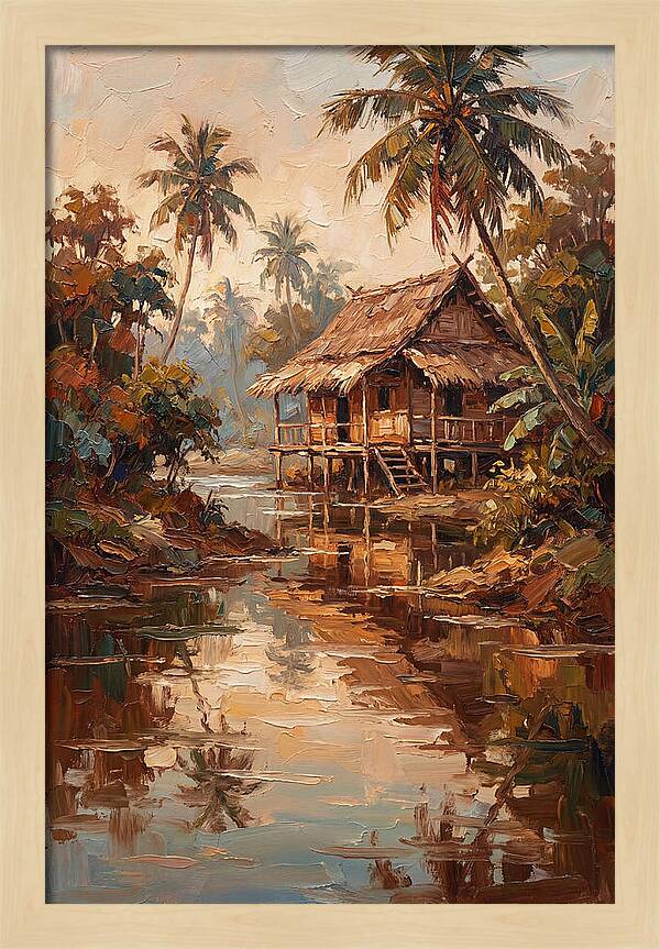 Traditional Stilt House Over Calm Tropic Waters