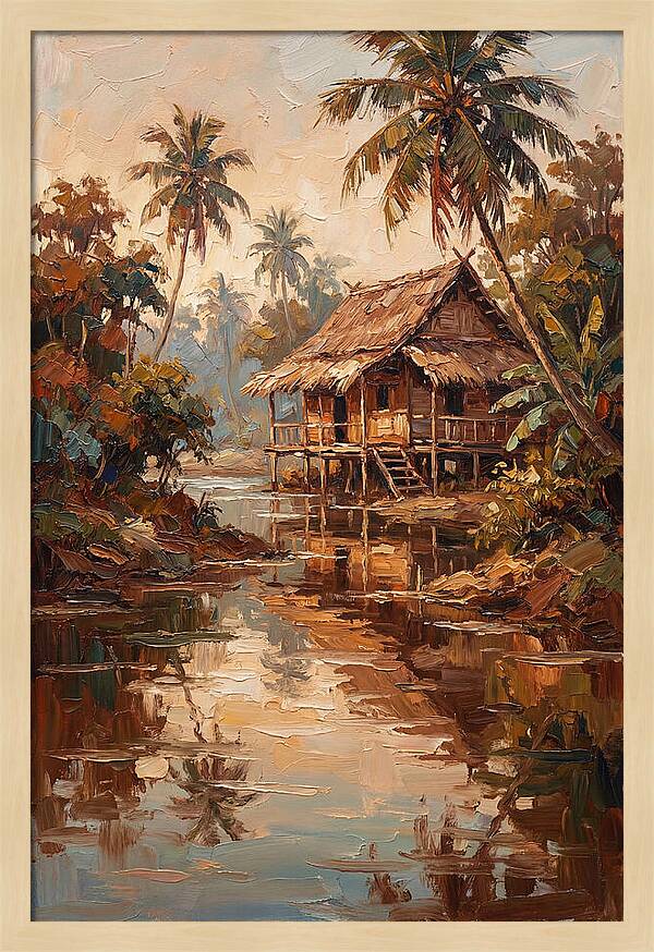 Traditional Stilt House Over Calm Tropic Waters
