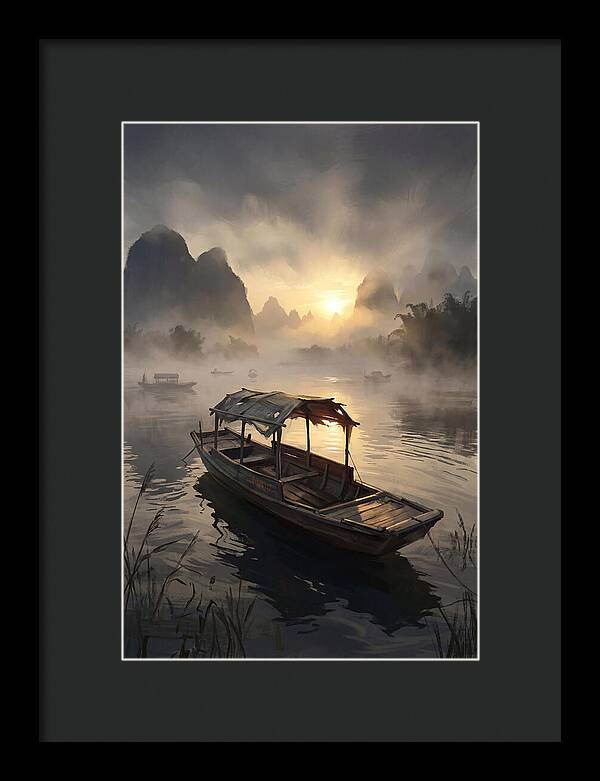 Traditional Wooden Sampan On Misty River