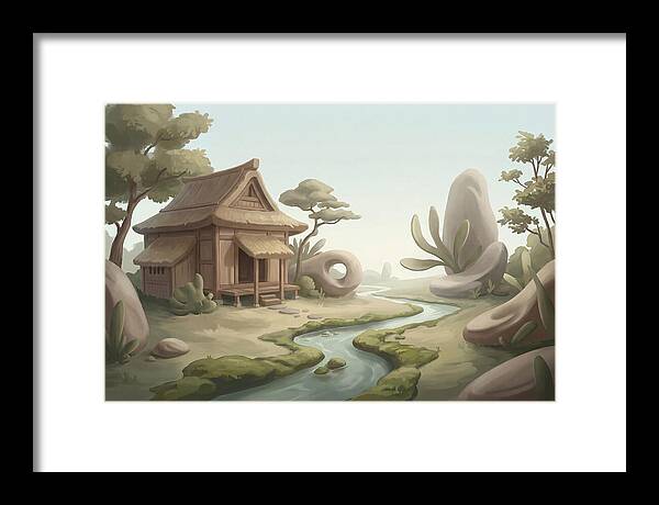 Traditional Wooden Structure By The Stream