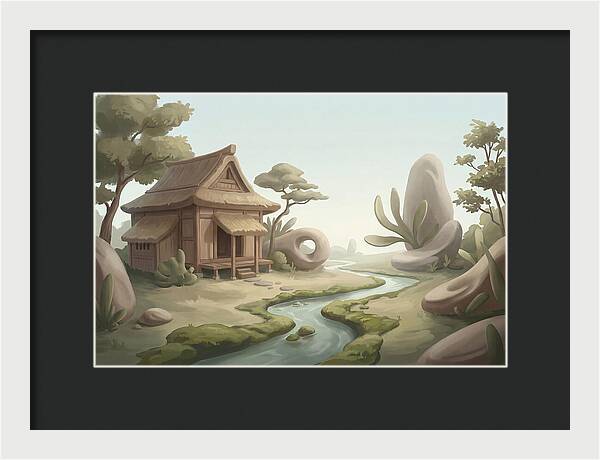 Traditional Wooden Structure By The Stream