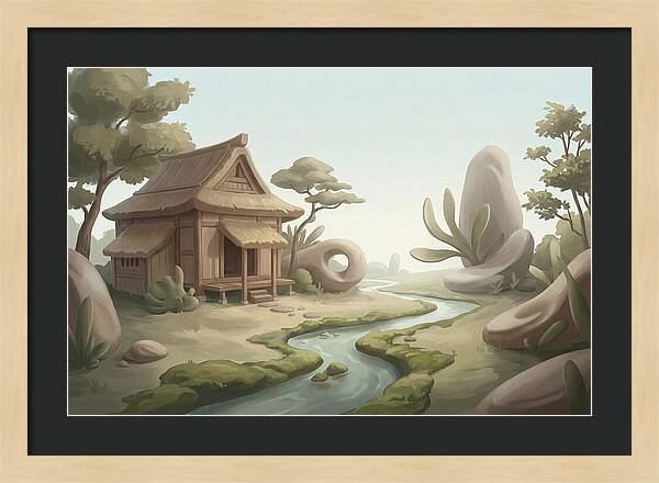 Traditional Wooden Structure By The Stream
