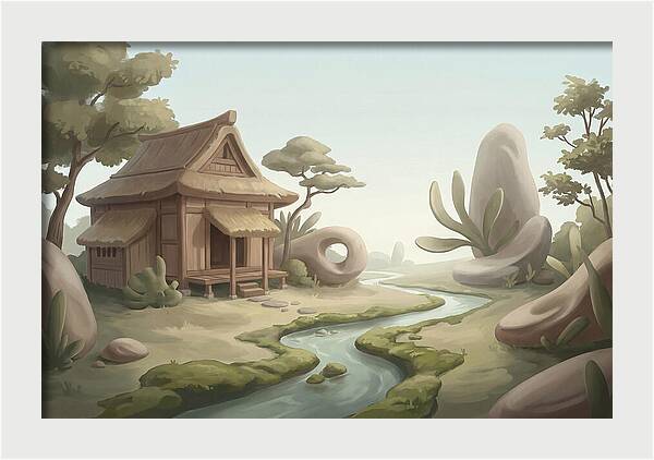 Traditional Wooden Structure By The Stream