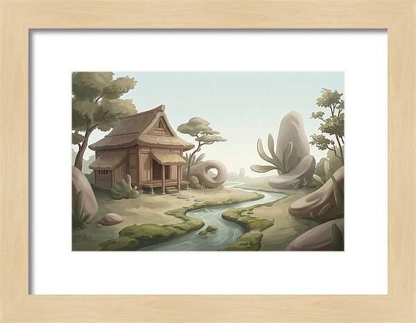 Traditional Wooden Structure By The Stream