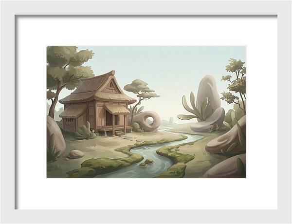 Traditional Wooden Structure By The Stream