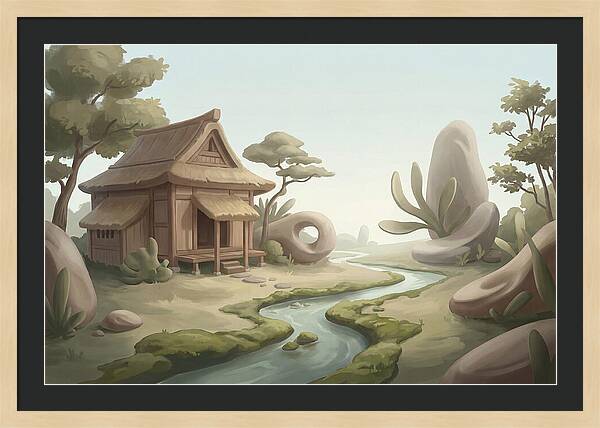 Traditional Wooden Structure By The Stream