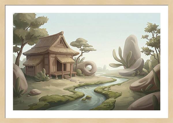 Traditional Wooden Structure By The Stream