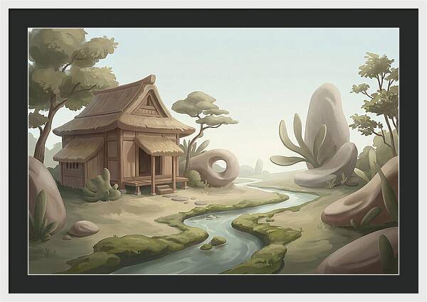 Traditional Wooden Structure By The Stream