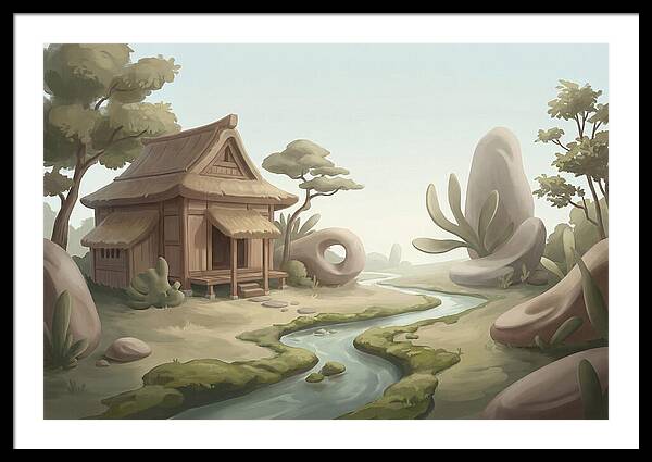 Traditional Wooden Structure By The Stream