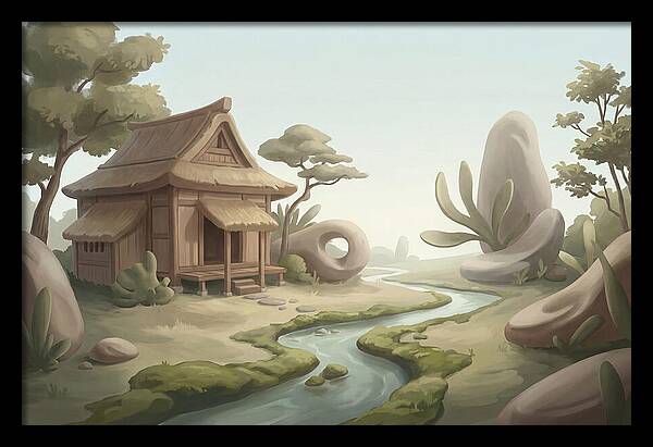 Traditional Wooden Structure By The Stream