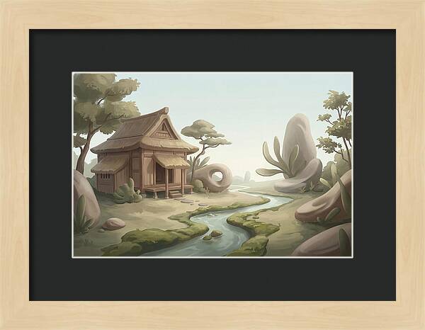 Traditional Wooden Structure By The Stream