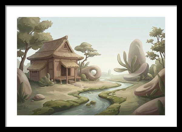 Traditional Wooden Structure By The Stream