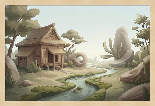 Traditional Wooden Structure By The Stream