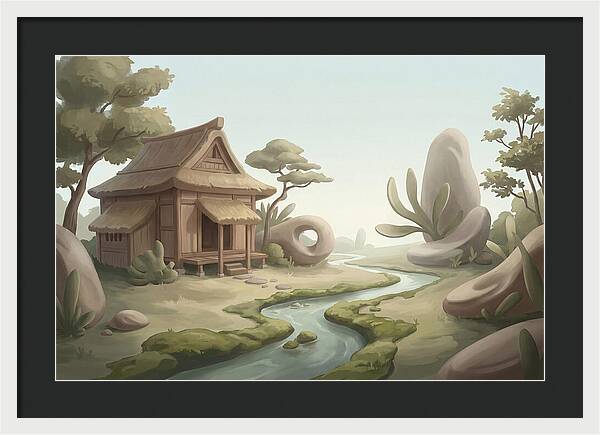 Traditional Wooden Structure By The Stream