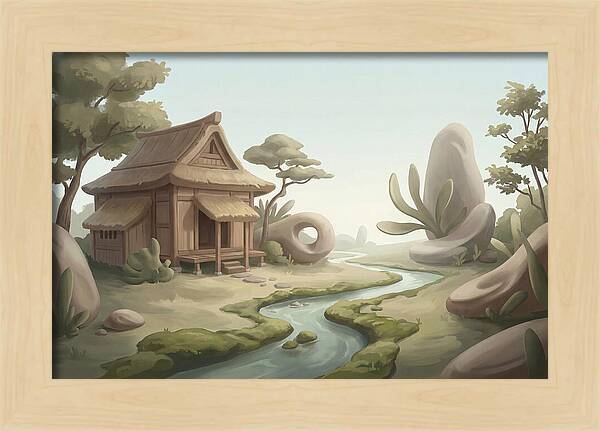 Traditional Wooden Structure By The Stream