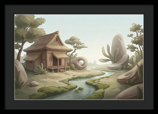Traditional Wooden Structure By The Stream