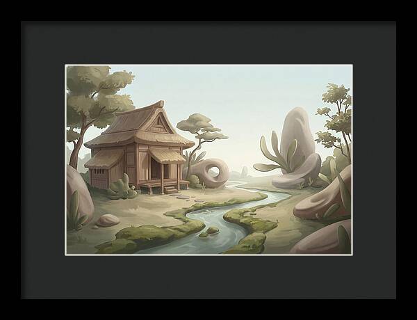Traditional Wooden Structure By The Stream