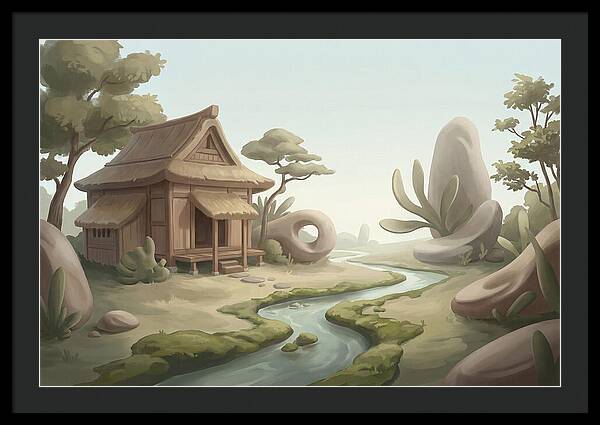 Traditional Wooden Structure By The Stream
