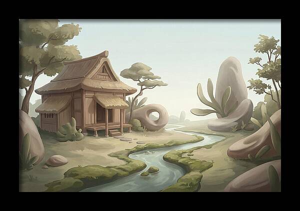 Traditional Wooden Structure By The Stream