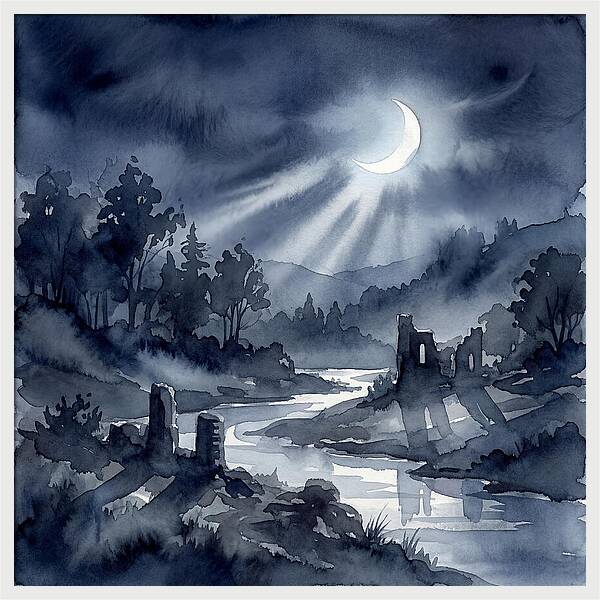 Tranquil Night Over Hills