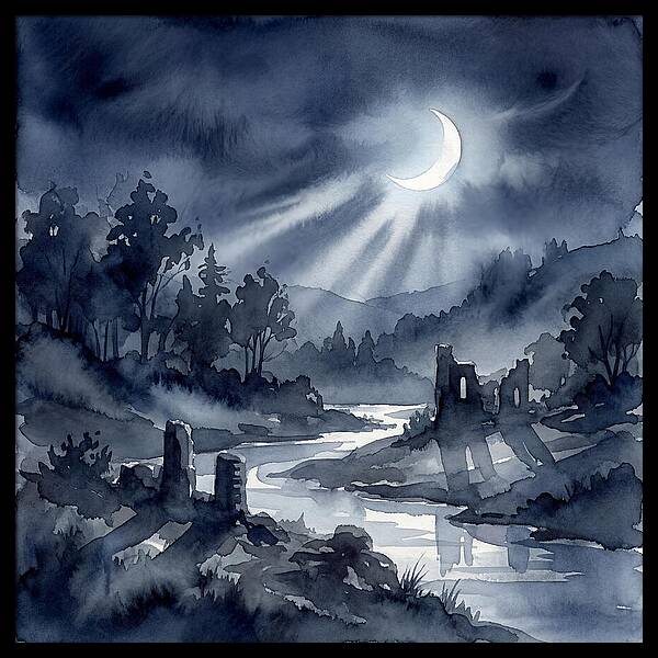 Tranquil Night Over Hills