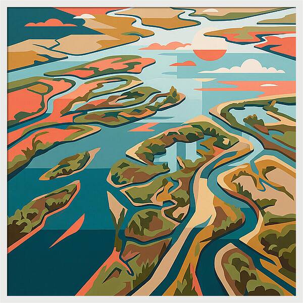Tranquil River Delta Reflections