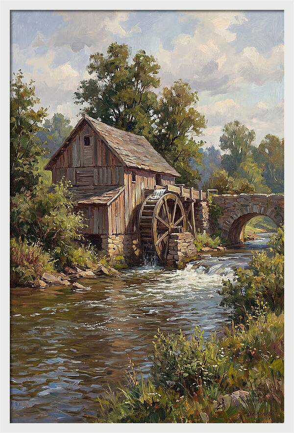 Tranquil Water Mill Scene