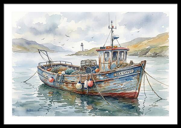 Tranquil Waterscape With Fishing Boat