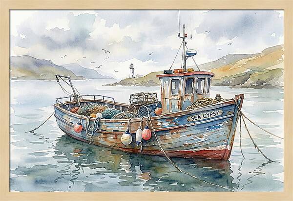 Tranquil Waterscape With Fishing Boat