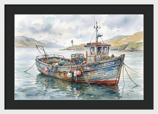 Tranquil Waterscape With Fishing Boat