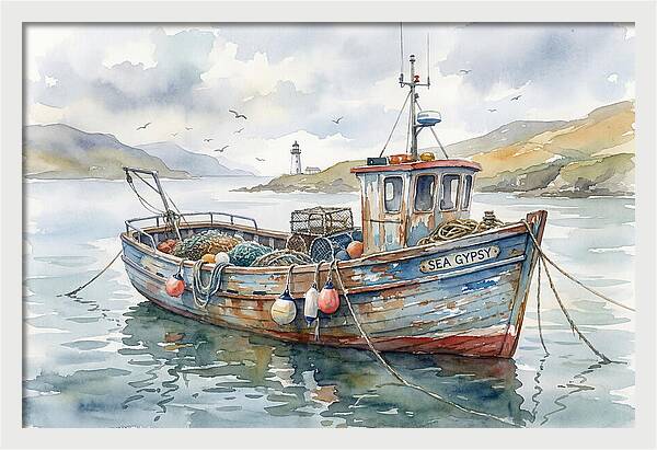 Tranquil Waterscape With Fishing Boat