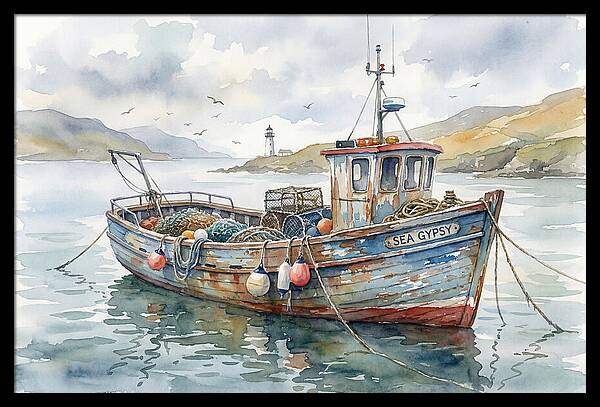 Tranquil Waterscape With Fishing Boat