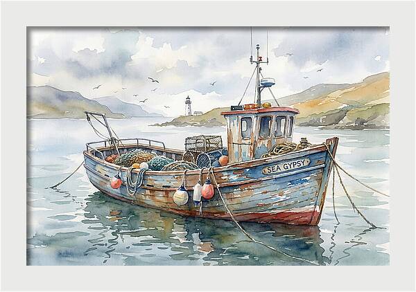 Tranquil Waterscape With Fishing Boat