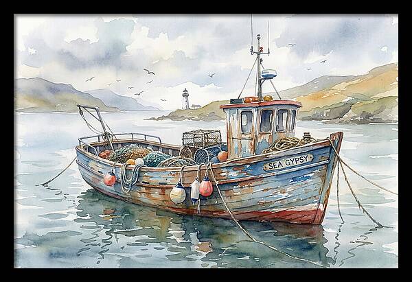 Tranquil Waterscape With Fishing Boat