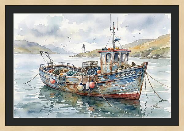 Tranquil Waterscape With Fishing Boat
