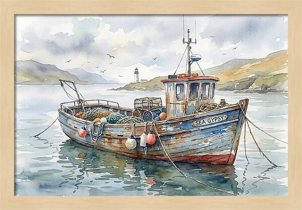 Tranquil Waterscape With Fishing Boat