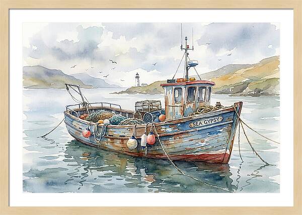 Tranquil Waterscape With Fishing Boat