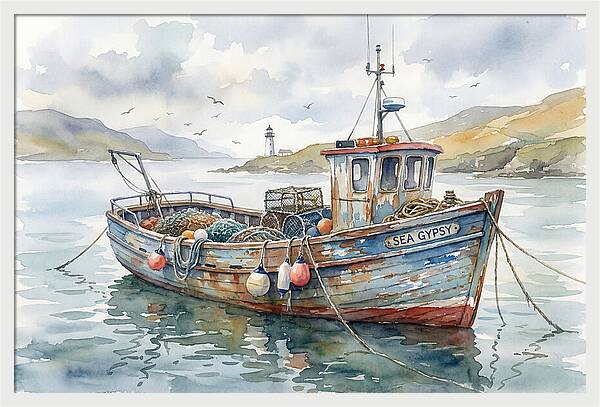 Tranquil Waterscape With Fishing Boat