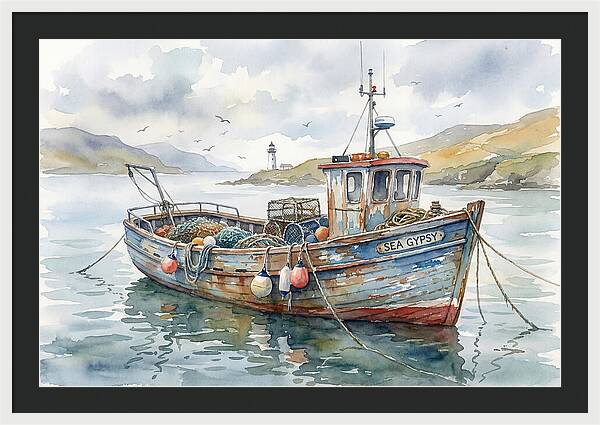 Tranquil Waterscape With Fishing Boat