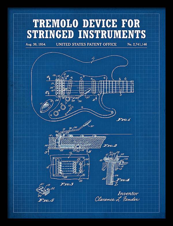 Tremolo Device For Stringed Instruments Fender Stratocaster Blueprint Patent Us2741146a
