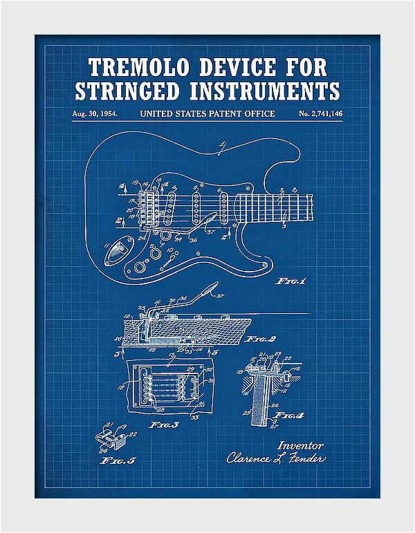 Tremolo Device For Stringed Instruments Fender Stratocaster Blueprint Patent Us2741146a