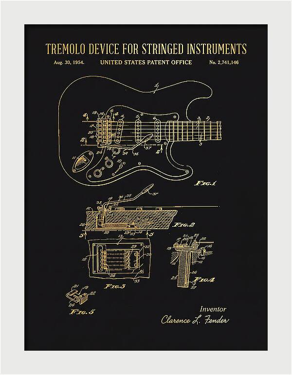 Tremolo Device For Stringed Instruments Fender Stratocaster Gold Patent Us2741146a