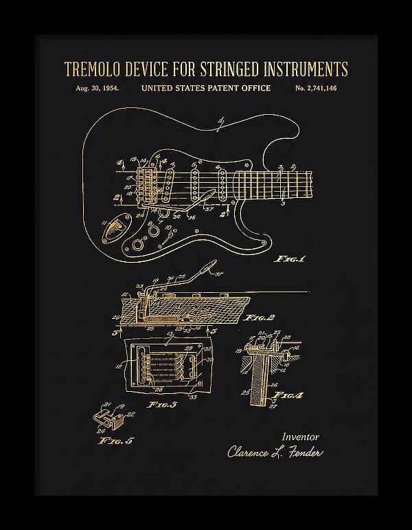 Tremolo Device For Stringed Instruments Fender Stratocaster Gold Patent Us2741146a