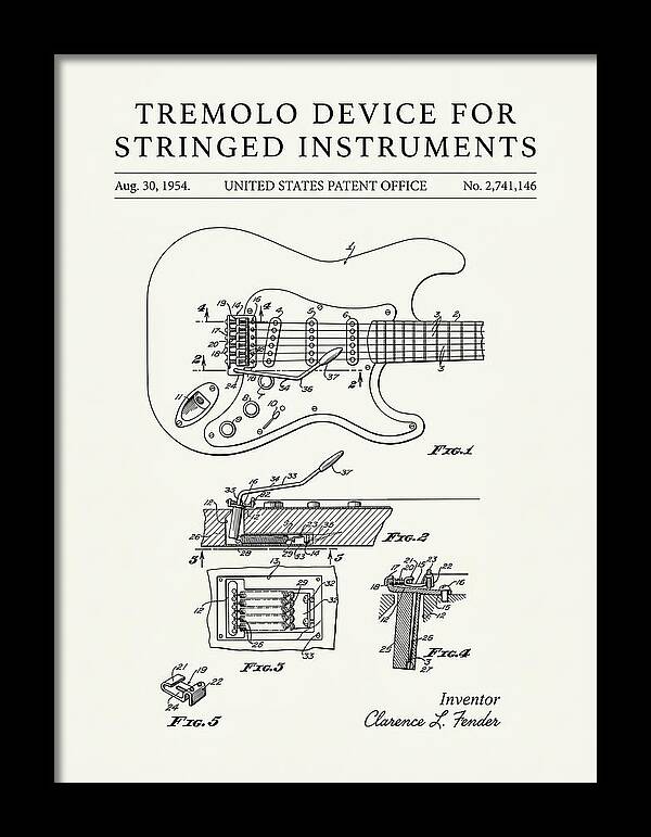 Tremolo Device For Stringed Instruments Fender Stratocaster Minimalist Patent Us2741146a