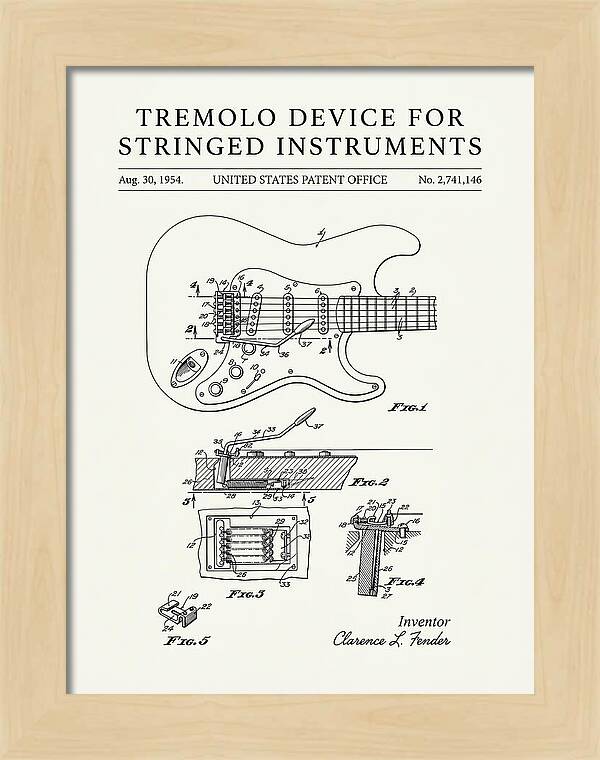 Tremolo Device For Stringed Instruments Fender Stratocaster Minimalist Patent Us2741146a