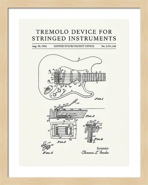 Tremolo Device For Stringed Instruments Fender Stratocaster Minimalist Patent Us2741146a