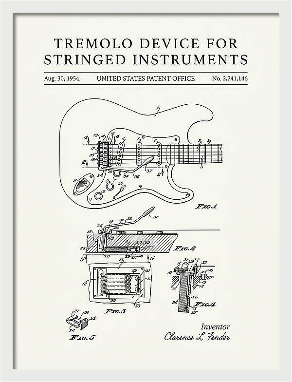 Tremolo Device For Stringed Instruments Fender Stratocaster Minimalist Patent Us2741146a