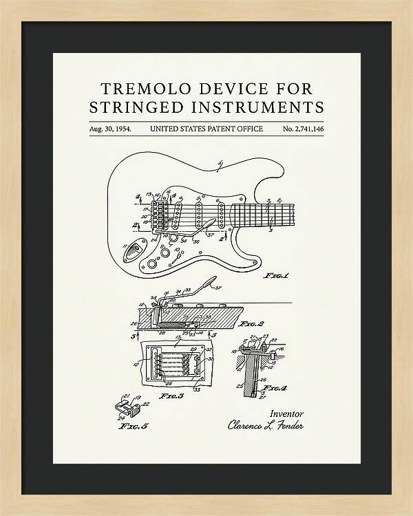 Tremolo Device For Stringed Instruments Fender Stratocaster Minimalist Patent Us2741146a